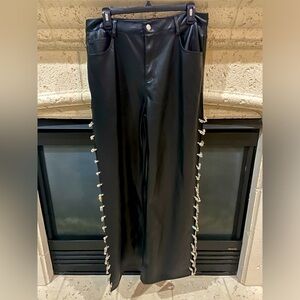 Akira Faux Leather Swarovski Straight Leg Pants